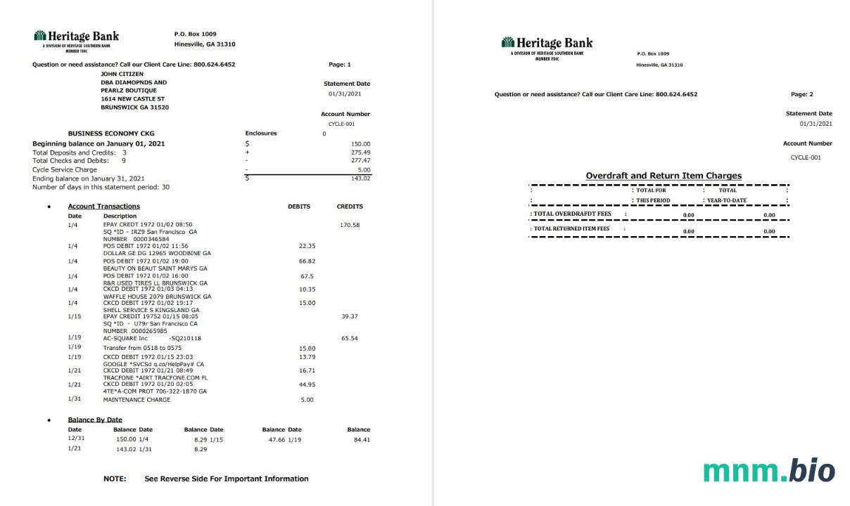 USA Heritage Bank 3 strony word pdf